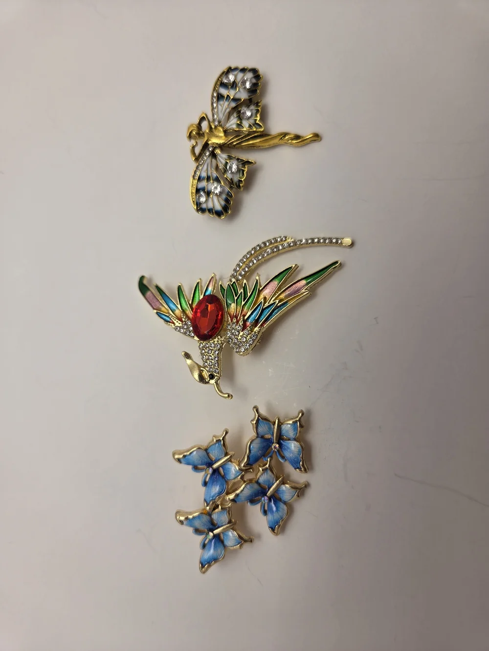 Fantasy Brooch Set Fairy Phoenix Butterflies • Whimsical Rhinestone Jewelry Trio